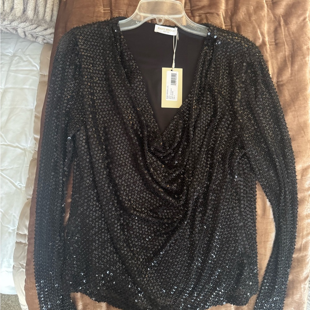 Ramy Brook Black Sequin Blouse